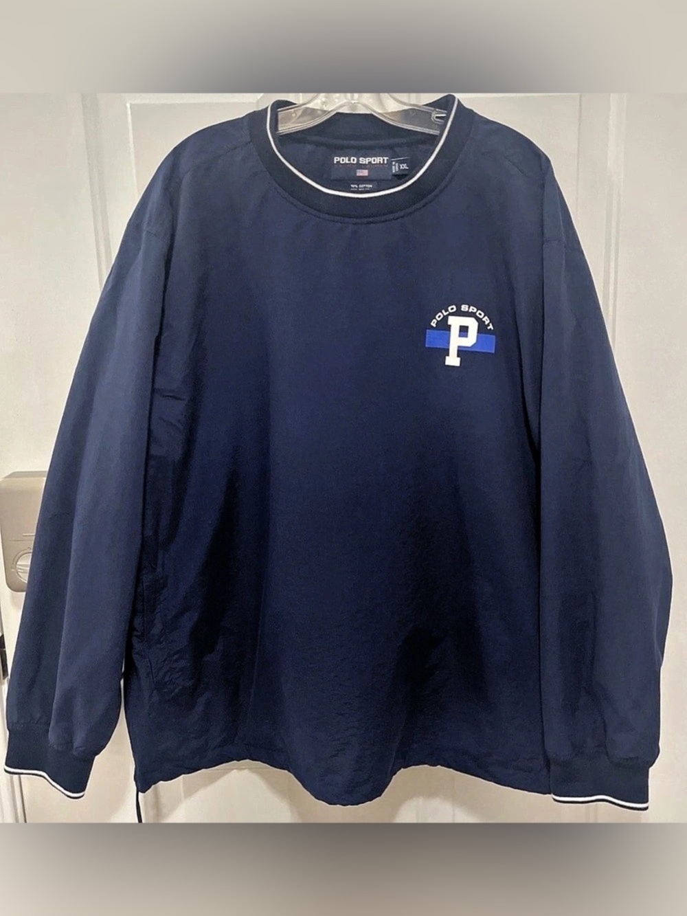 Vintage Polo Sport Ralph Lauren Spellout Flag Blue Pullover Windbreaker Navy XXL